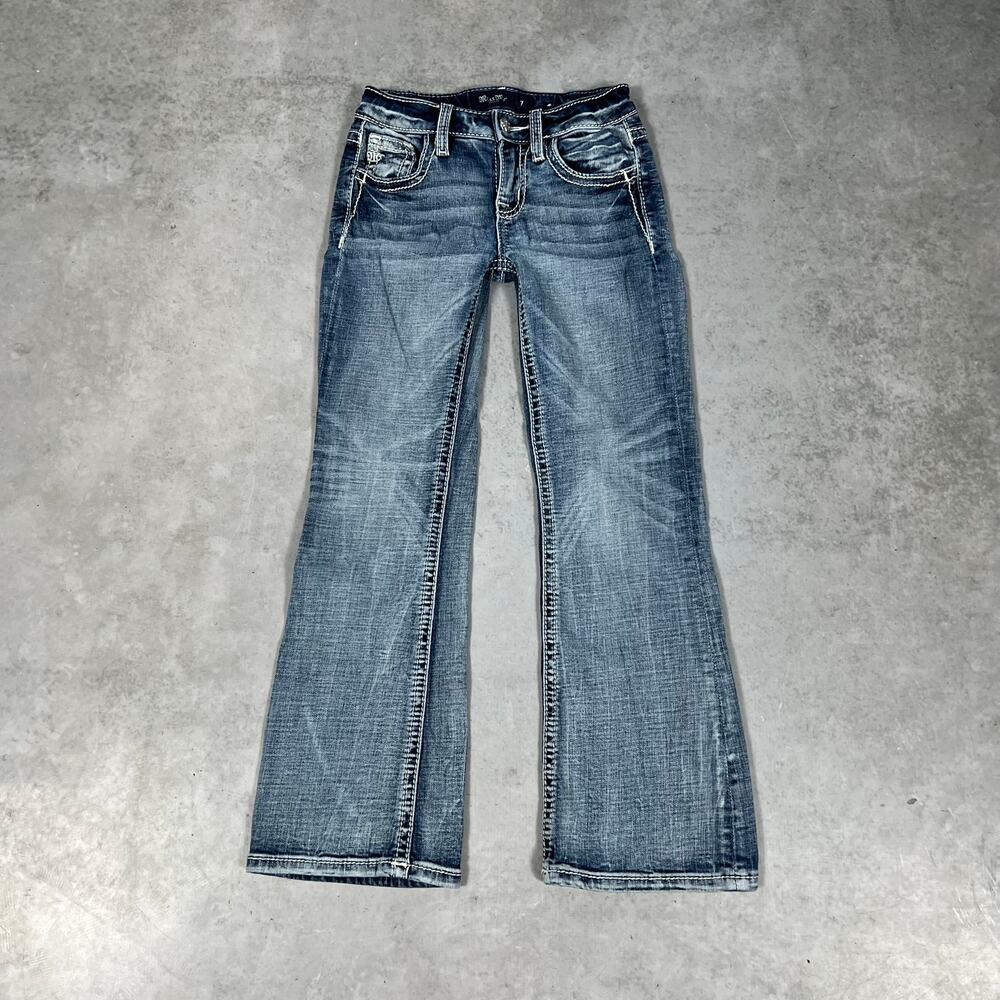 Bootcut Low Rise Miss Me Youth Jeans Size 7 Western Flare Light Wash Denim